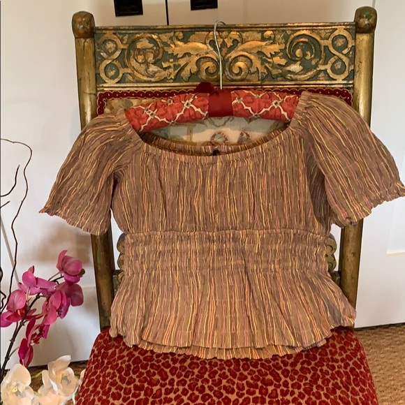 FREE PEOPLE VIVI COTTON CROPPED SMOCKED STRIPED TOP IN IVORY S, M - Picture 10 of 14